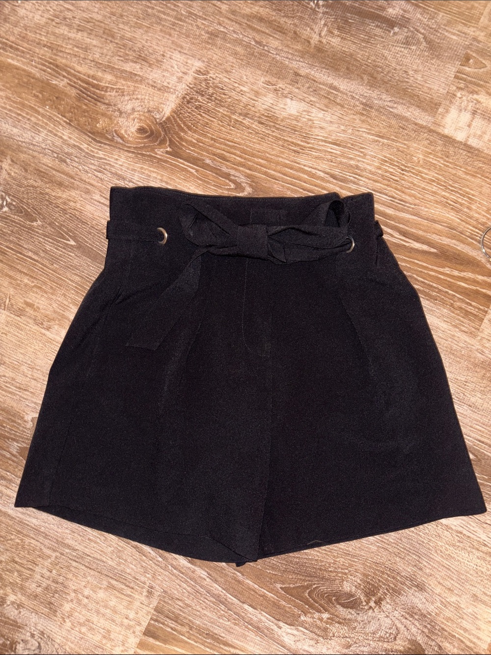 High-Waist Black Paperbag Tie-Front Women's Shorts